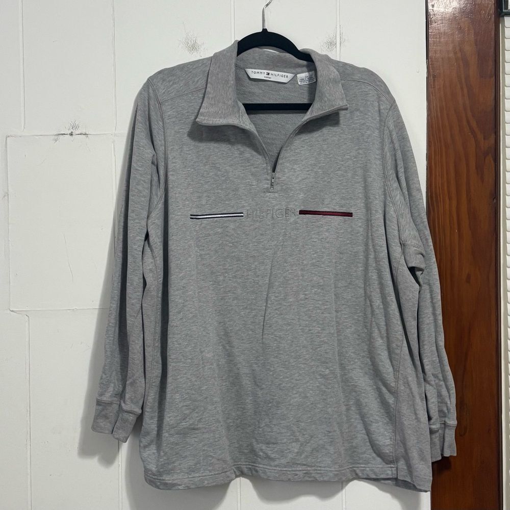 Tommy Hilfiger Gray Quarter Zip Logo‎ Pullover 3X